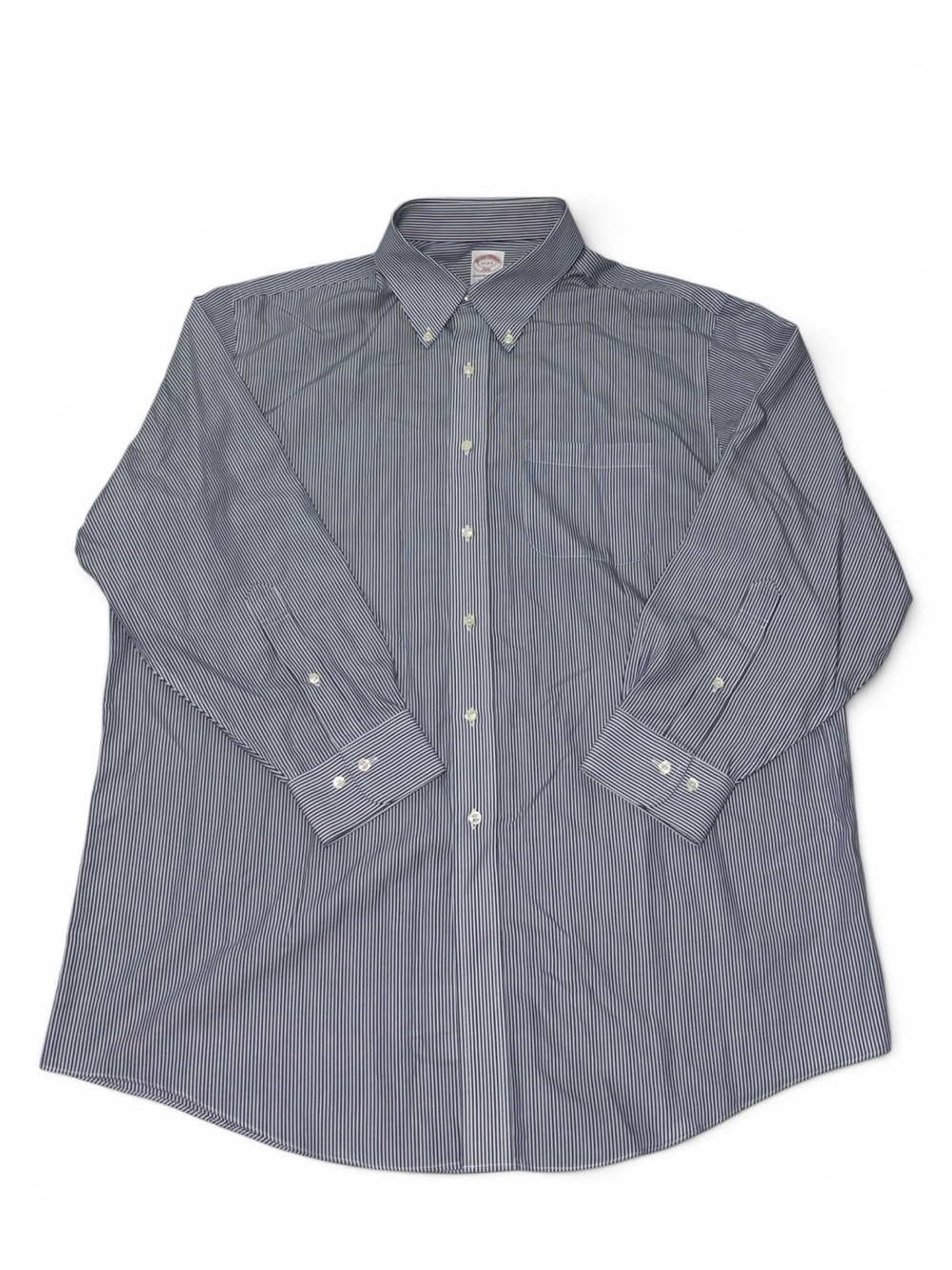 Brooks Brothers Men’s Navy and White Pinstripe Button-Down Dress Shirt 17-2/3